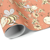 Launige glückliche Hummel und Blumen Geschenkpapier (Rolleneckpunkt)