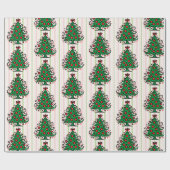 Launige grüne Weihnachtsbäume Pastellstreifen Geschenkpapier (Flach)