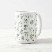 Launige handgezeichnete Doodle-Grüntöne Kaffeetasse (VorderseiteRechts)