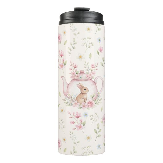 Launige Hasen-Teekanne Frühlingsblumen Thermosbecher (Vorderseite)