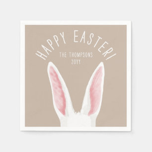 Launige Hasenohren auf Beige Frohe Ostern Serviette