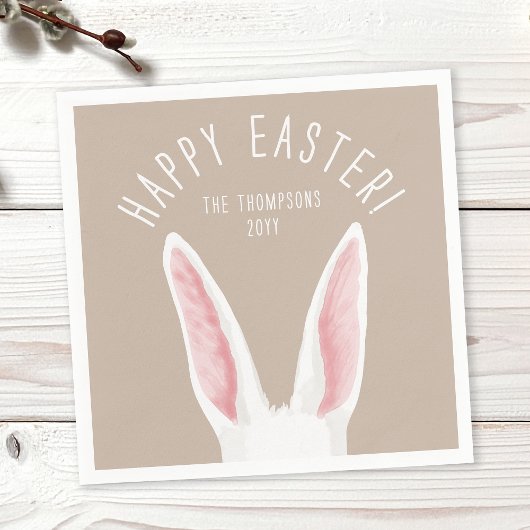 Launige Hasenohren auf Beige Frohe Ostern Serviette