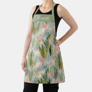 Launige Hellgrüne Florale Personalisierte Schürze