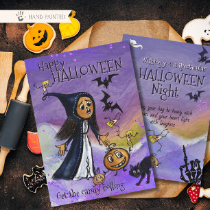 Launige Hexe, Kürbis & Mais Halloween-Karte Feiertagskarte
