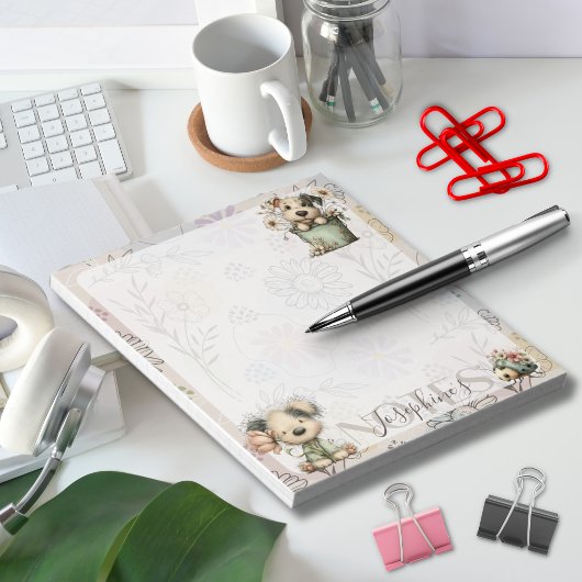 Launige Hunde-Blumen-Eimer – Pastell-Gartendesign Notizblock