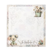 Launige Hunde-Blumen-Eimer – Pastell-Gartendesign Notizblock (Vorderseite)