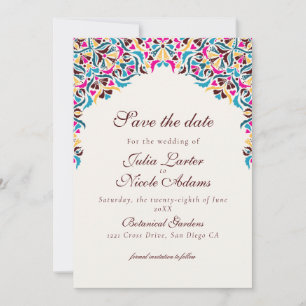 Launige Luxus-Elfenbein-Blumenstil-Rand-Hochzeit Save The Date