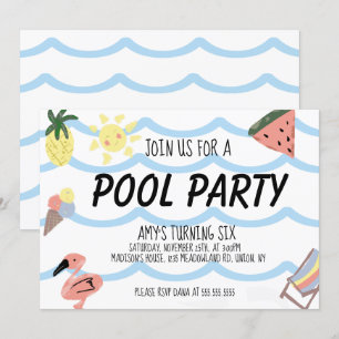 Launige Pool-Sommer-Geburtstagsfeier Einladung