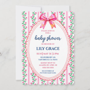 Launige rosa florale Babyparty-Einladung mit Schle Einladung