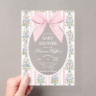 Launige rosa Schleife Florale Babyparty Acryleinladungen