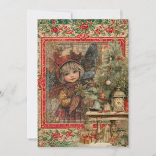 Launige Rustikale Vintage Mädchen Fee Weihnachtska Feiertagskarte