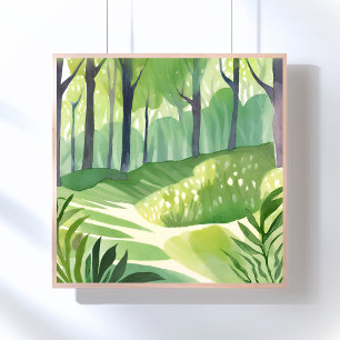 Launige Wälder   Wald-Aquarell-Landschaft Poster