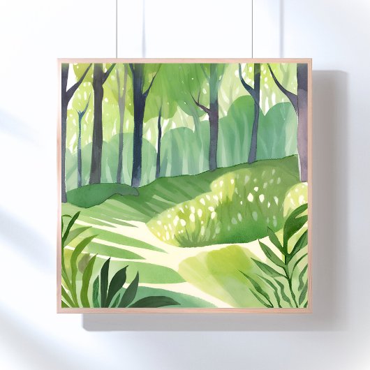 Launige Wälder | Wald-Aquarell-Landschaft Poster