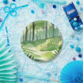 Launige Wälder | Wasserfarbenlandschaft Wald Pappteller (Party)