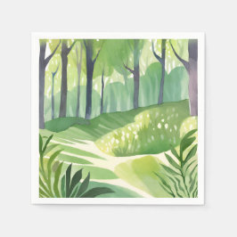 Launige Wälder | Wasserfarbenlandschaft Wald Serviette