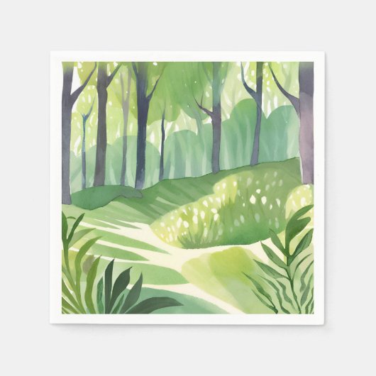 Launige Wälder | Wasserfarbenlandschaft Wald Serviette (Vorderseite)
