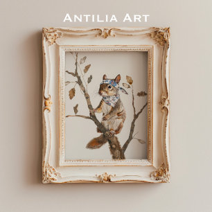 Launige Waldtiermalerei Rustikales Eichhörnchen Poster