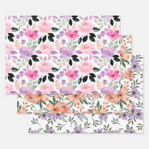 Launige Wasserfarben-Blumenverpackung Geschenkpapier Set