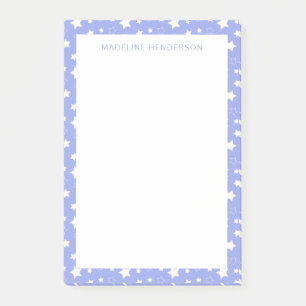 Launige weiße Sterne Hellblaues Monogramm Post-it Klebezettel