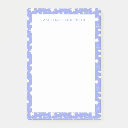 Launige weiße Sterne Hellblaues Monogramm Post-it Klebezettel (Vorderseite)