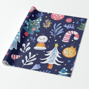 Launiger blauer Schneemann Geschenkpapier