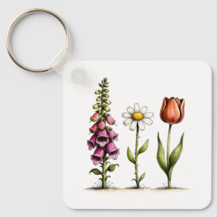 Launiger Blumendesign Fingerhut Gänseblümchen Tulp Schlüsselanhänger