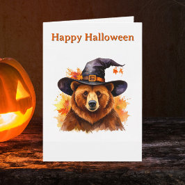 Launiger Braunbär Schwarzer Hexenhut Halloween Karte