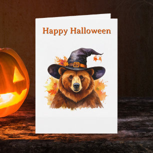Launiger Braunbär Schwarzer Hexenhut Halloween Karte