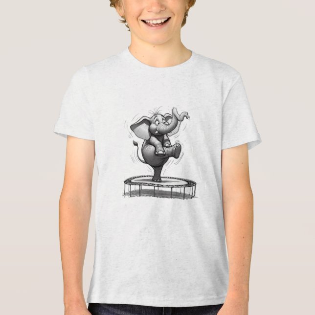 Launiger Elefant auf Trampolin – Süß und Spielreic Tri-Blend Shirt (Vorderseite)