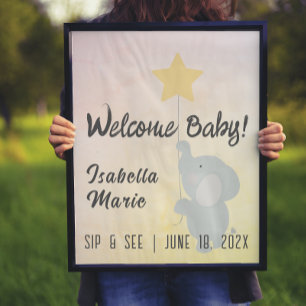 Launiger Elefant Sip & See Baby Shower Poster