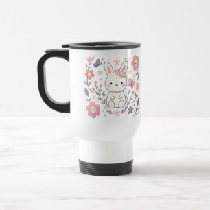 Launiger floraler Hase mit Pastellblumen Reisebecher