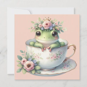 Launiger Frosch in floraler Teetasse Flache Grußka Karte
