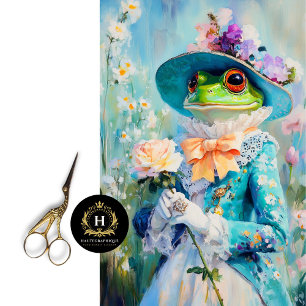 Launiger Frosch mit Blumenhut - Decoupage Seidenpapier