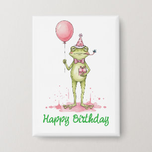 Launiger Frosch mit Luftballon-Geburtstagsfeier Button