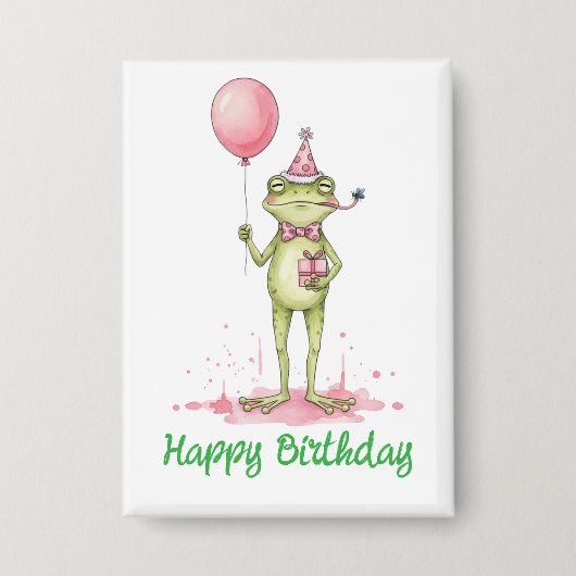 Launiger Frosch mit Luftballon-Geburtstagsfeier Button (Vorderseite)