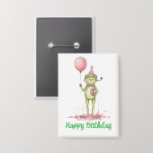 Launiger Frosch mit Luftballon-Geburtstagsfeier Button (Vorderseite/Rückseite)