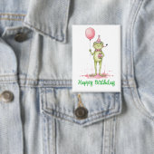 Launiger Frosch mit Luftballon-Geburtstagsfeier Button (Insitu)
