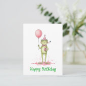 Launiger Frosch mit Luftballon-Geburtstagsfeier Postkarte (Stehend Vorderseite)
