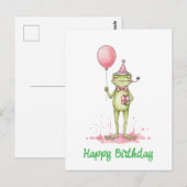 Launiger Frosch mit Luftballon-Geburtstagsfeier Postkarte (Vorne/Hinten)