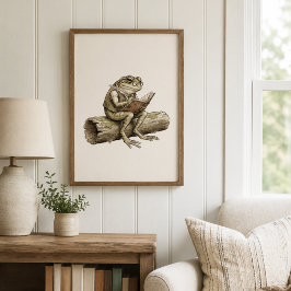 Launiger Frosch schreibt auf Holzstamm Vintage Pos Poster