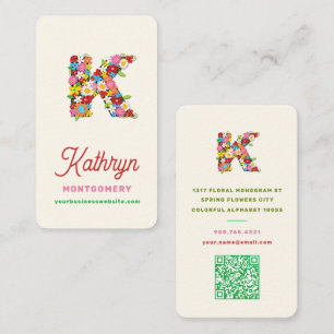 Launiger Frühlingsblumen-Monogramm-Alphabet-Name K Visitenkarte