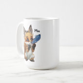 Launiger Fuchs mit einer Feder Kaffeetasse (Vorderseite Links)
