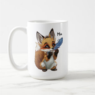 Launiger Fuchs mit einer Feder Kaffeetasse