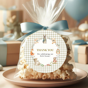 Launiger Hase Gingham Danke Baby Shower Runder Aufkleber