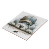 Launiger Hund, der eine Spinne ansieht Fliese (Seite)