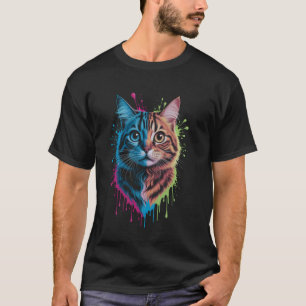 Launiger Katzenkopf mit Farbspritzer T-Shirt