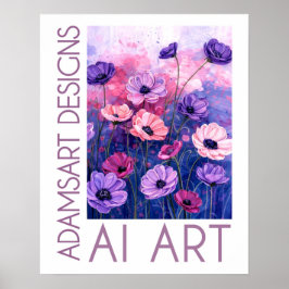 Launiger Lavendel- und rosa Anemonen-Blumengarten Poster