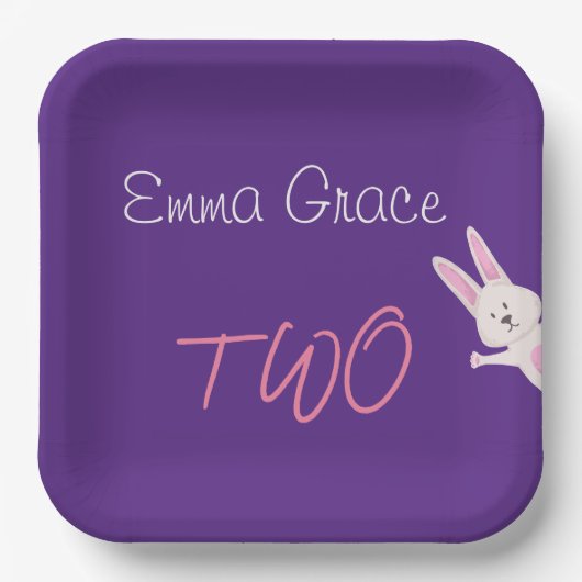 Launiger Moderner Rosa Hase 2. Geburtstag Pappteller (Vorderseite)