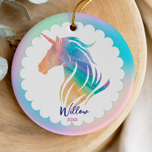 Launiger Pastell-Regenbogen-Mädchen-Einhorn-Andenk Keramik Ornament