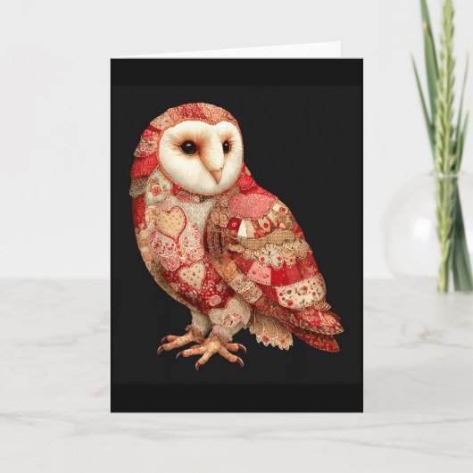 Launiger Patchwork-Eule mit Herzen Muster  Karte (Vorderseite)